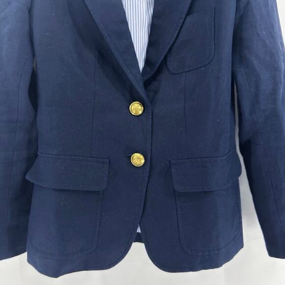 J. Crew Navy 100% Linen Single Breasted Blazer Gold Buttons Size 00P - Picture 4 of 6